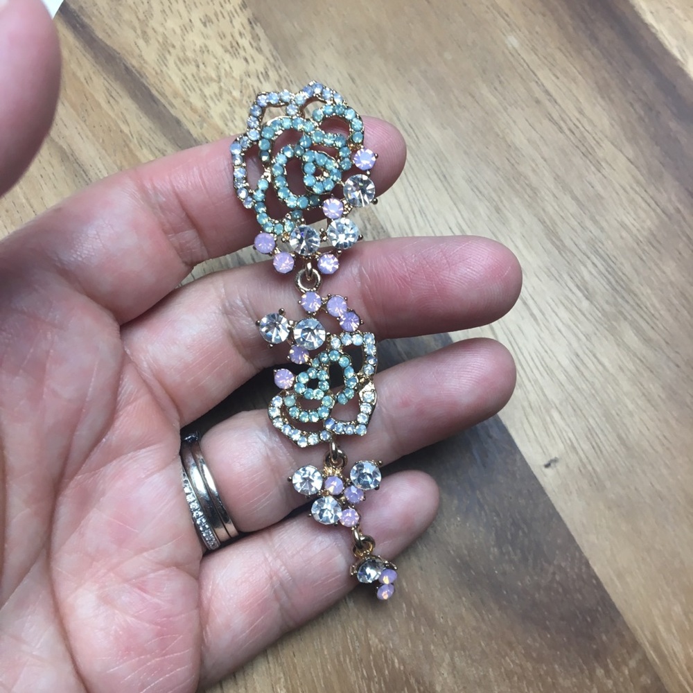 Dangling Crystal Earrings | Multi-color Rose - Picture 2 of 5